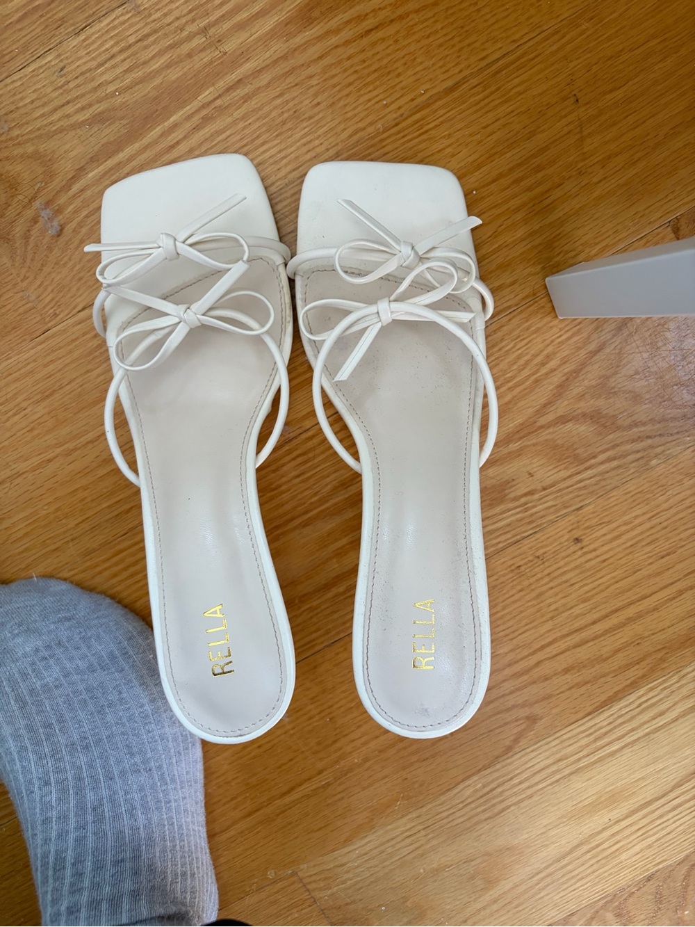 RElla White Bow-Strap Square-Toe Slide Mules